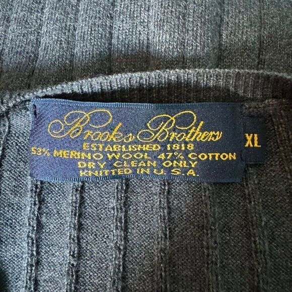 Vintage Brooks Brothers Mens Navy Blue Ribbed Wool Cotton Sweater Made in USA XL - Picture 2 of 8